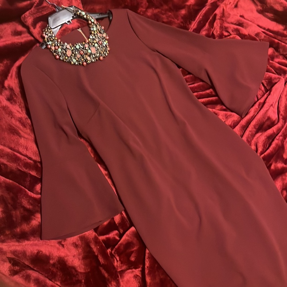 Calvin Klein Scuba Crepe Sheath, burgundy red, size 10 but see description